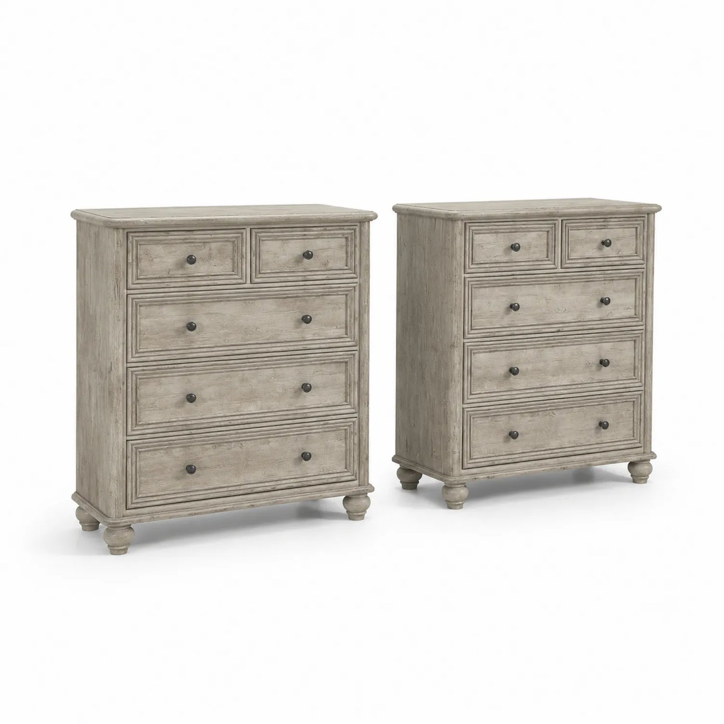 Conjunto de 2 Cajas de Pino con 5 Cajones Gris