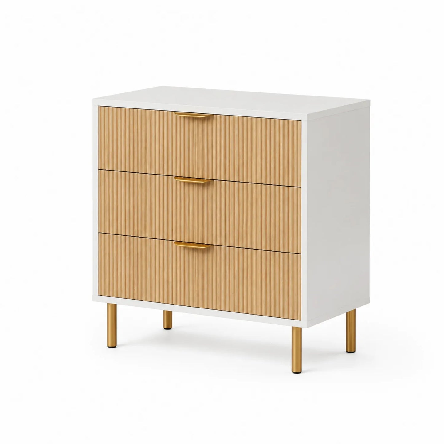 Cajonera de Dormitorio con 3 Cajones de MDF y Patas Metálicas Blanco y Roble