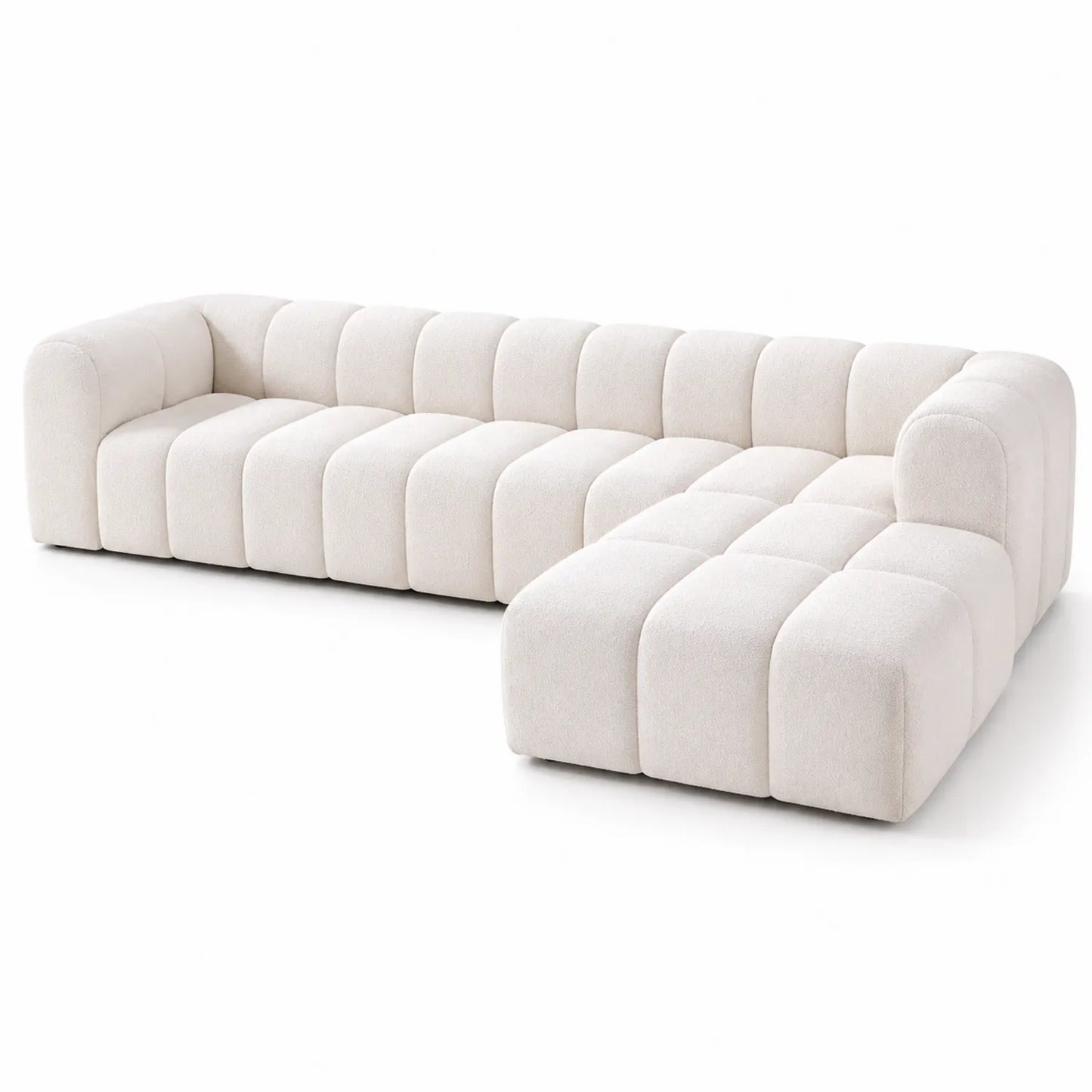Sofá modular en L de tela chenilla Crema