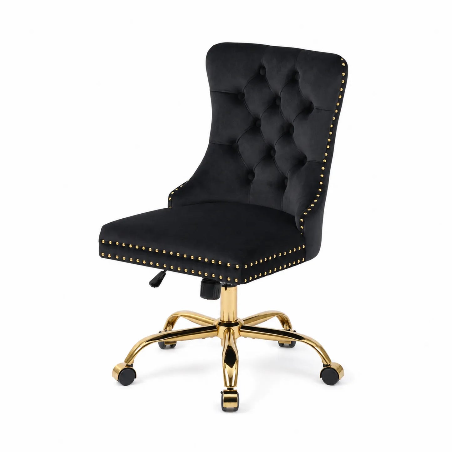 Chaise de bureau en velours noir avec piètement en métal doré