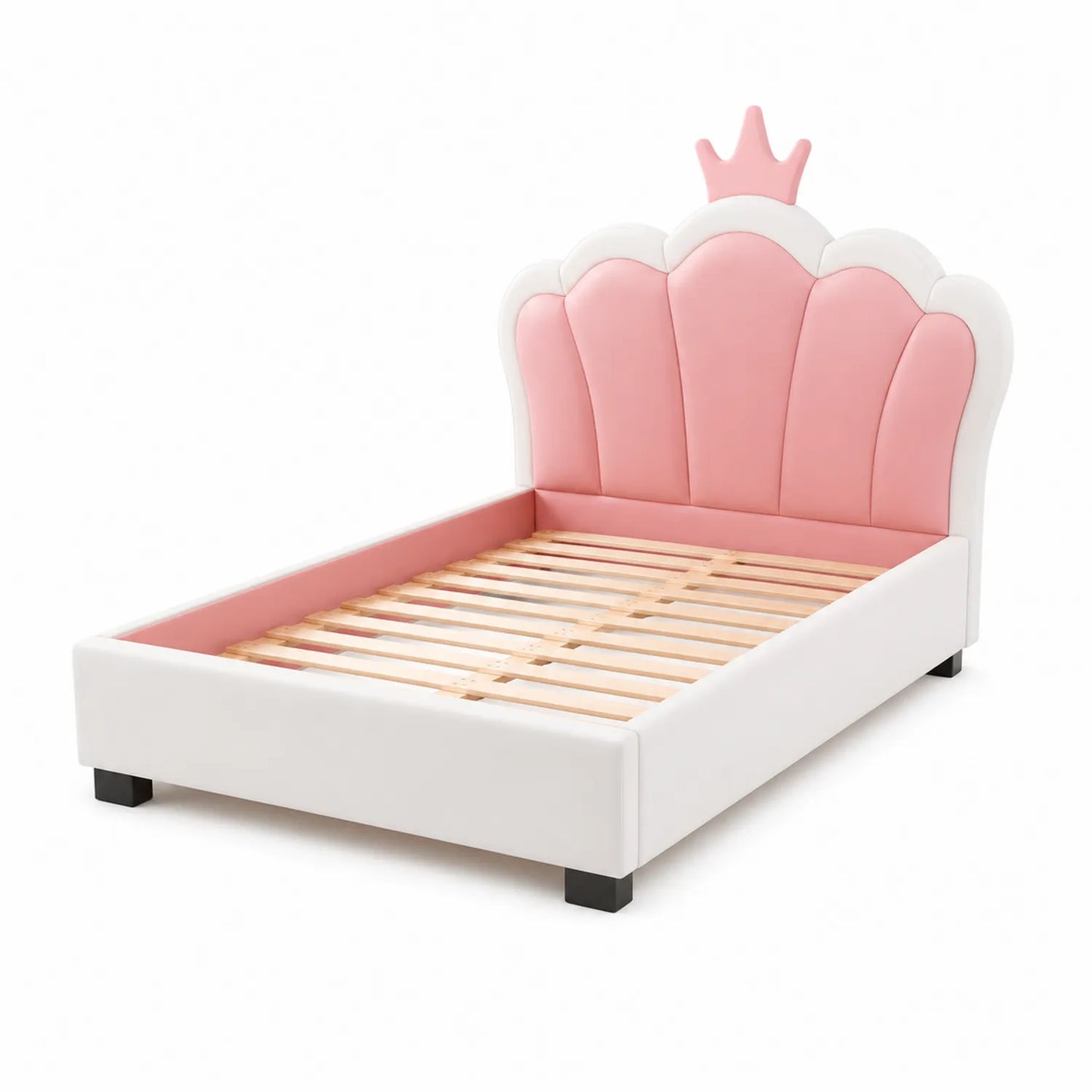 Cama infantil de madera y cuero PU, 200 cm x 100 cm, Rosa y Blanco
