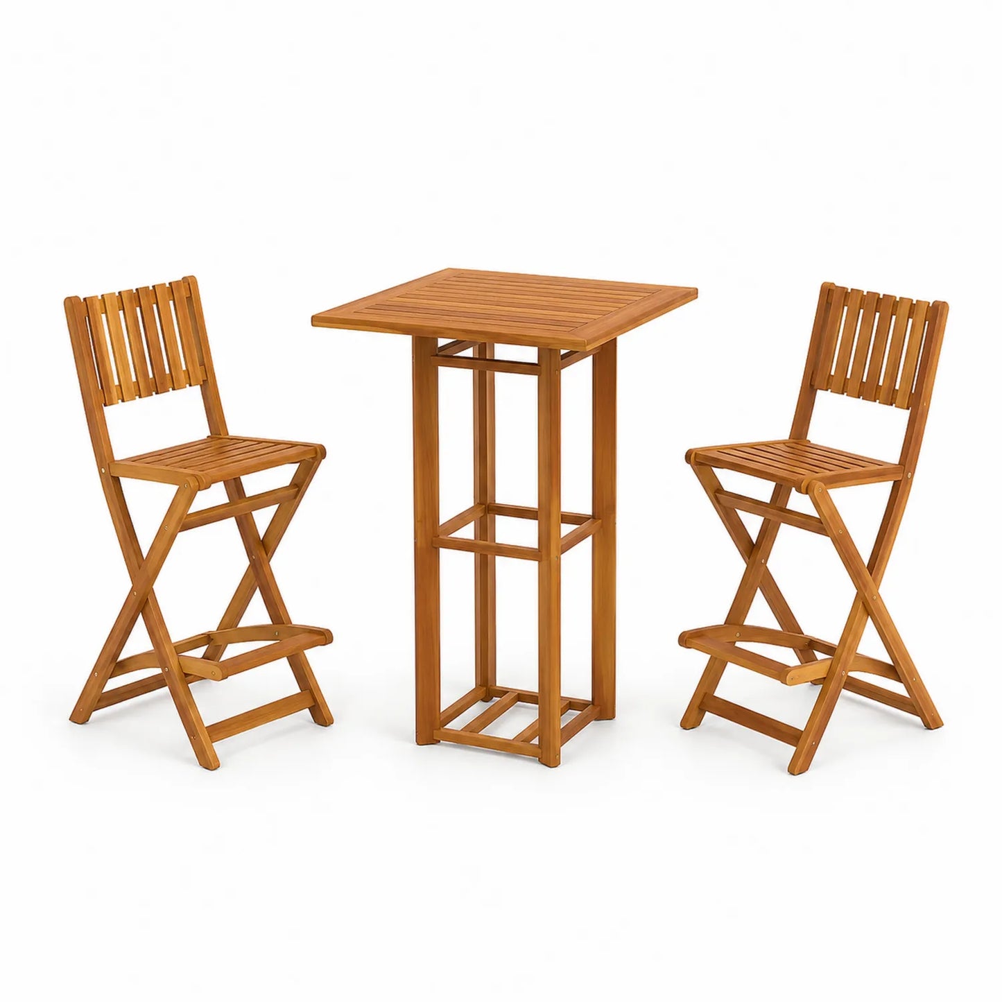 Ensemble table haute et chaises pliantes en bois d'acacia