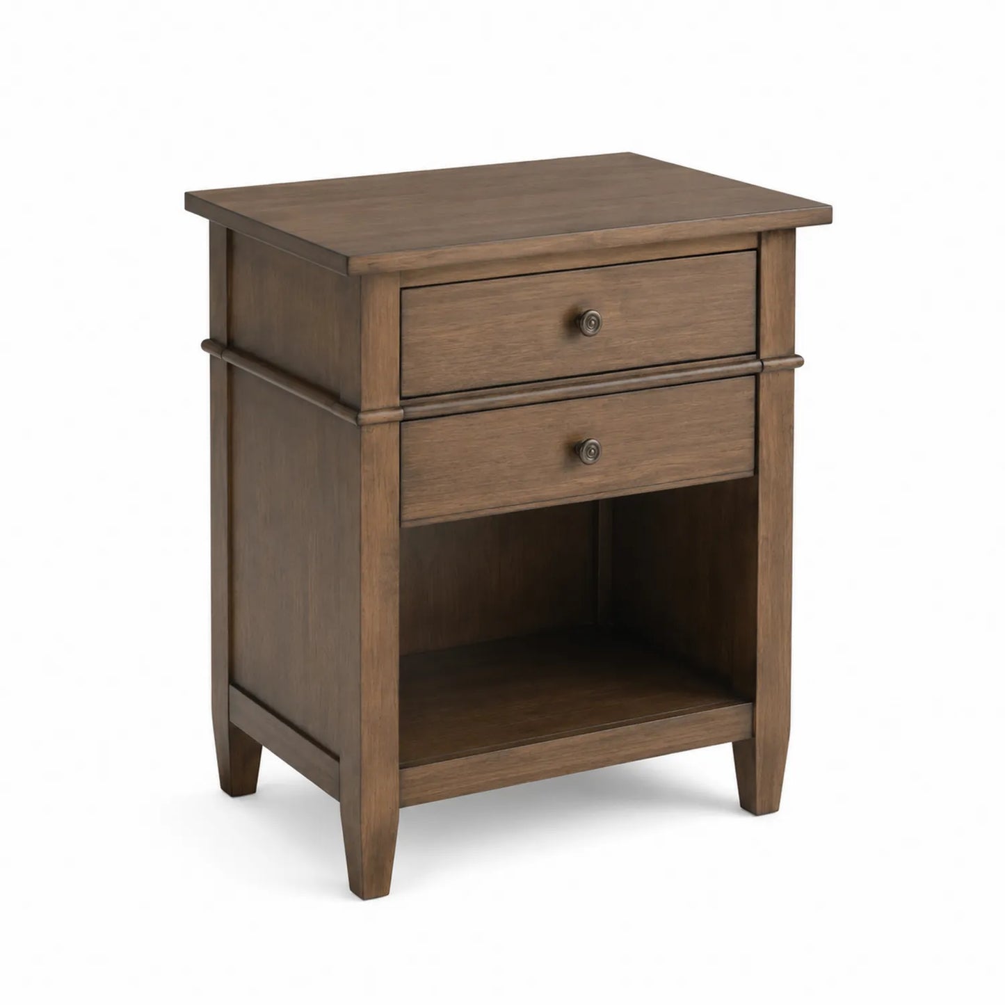 Table de chevet en bois avec 2 tiroirs et étagère ouverte, 60x40x70 cm, Marron