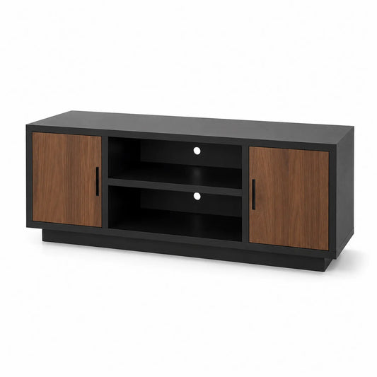 Meuble TV en MDF et bois noir et marron 120 cm
