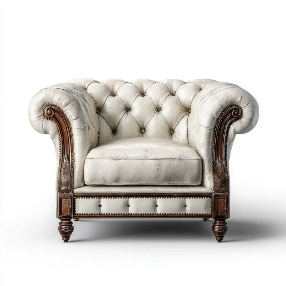 Classic Armchair Leather Upholstery 100x90x80 cm - White