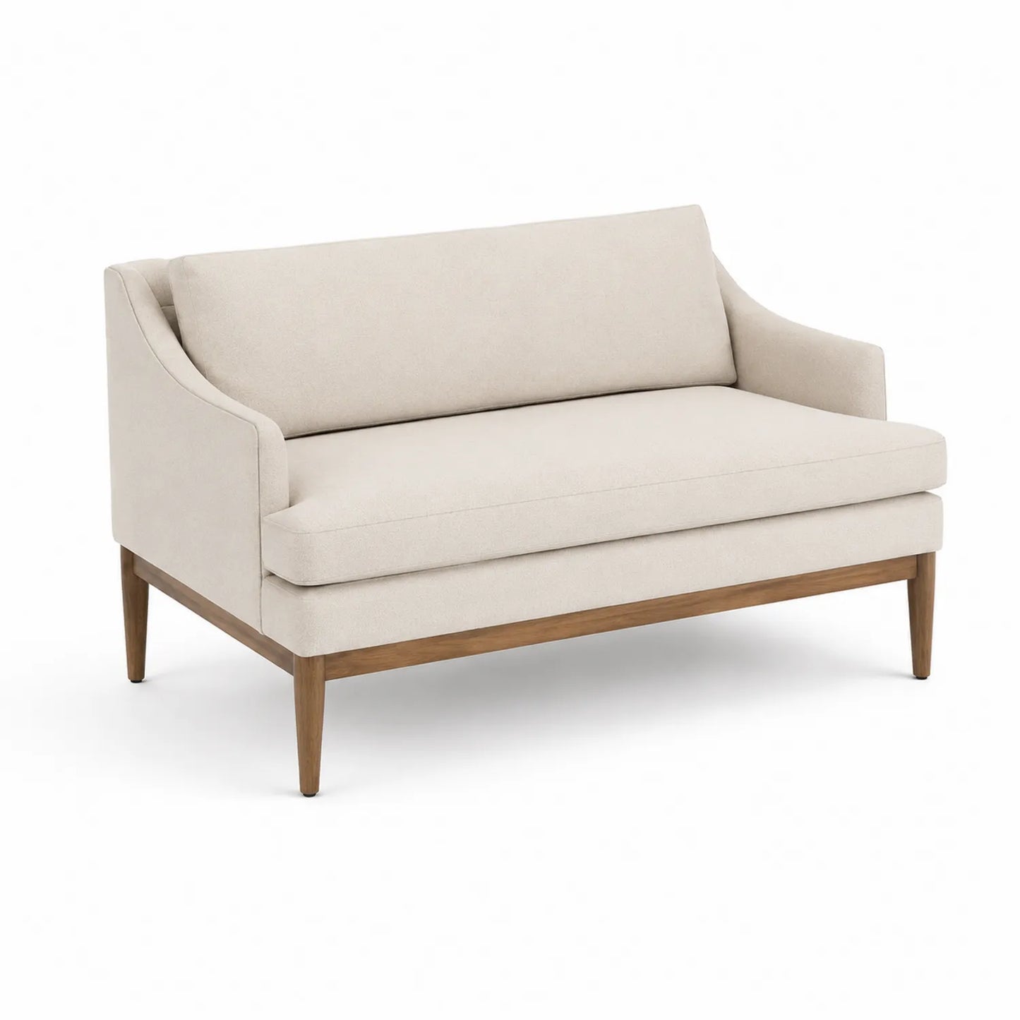 Sofá de dos plazas de poliéster beige con estructura de madera