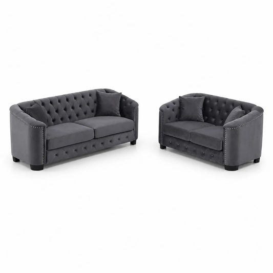 Ensemble Canapé 2 et 3 Places Velours Gris