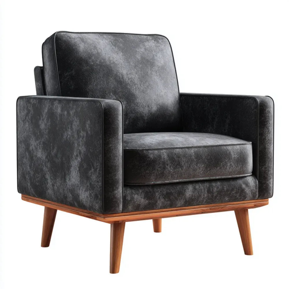 Armchair Faux Leather 85x75x80 cm - Black - Mid-Century Modern