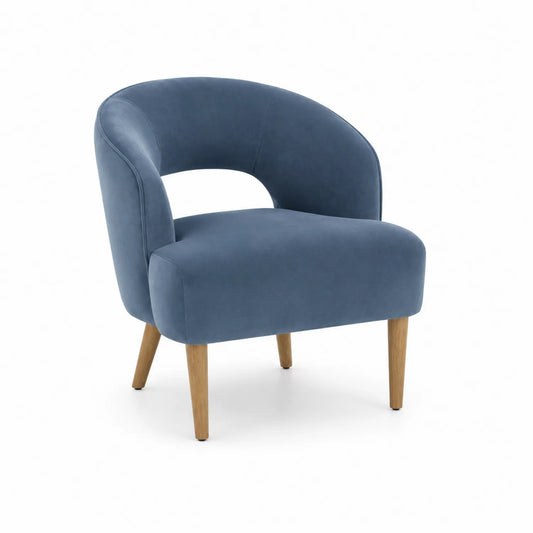 Chaise en velours bleu avec pieds en bois de hêtre 80 cm