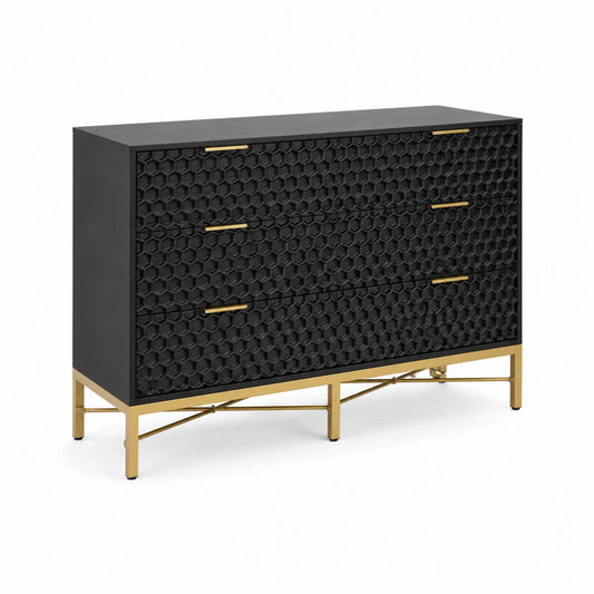 Commode en Bois avec Métal Noir et Doré 90x40x80 cm