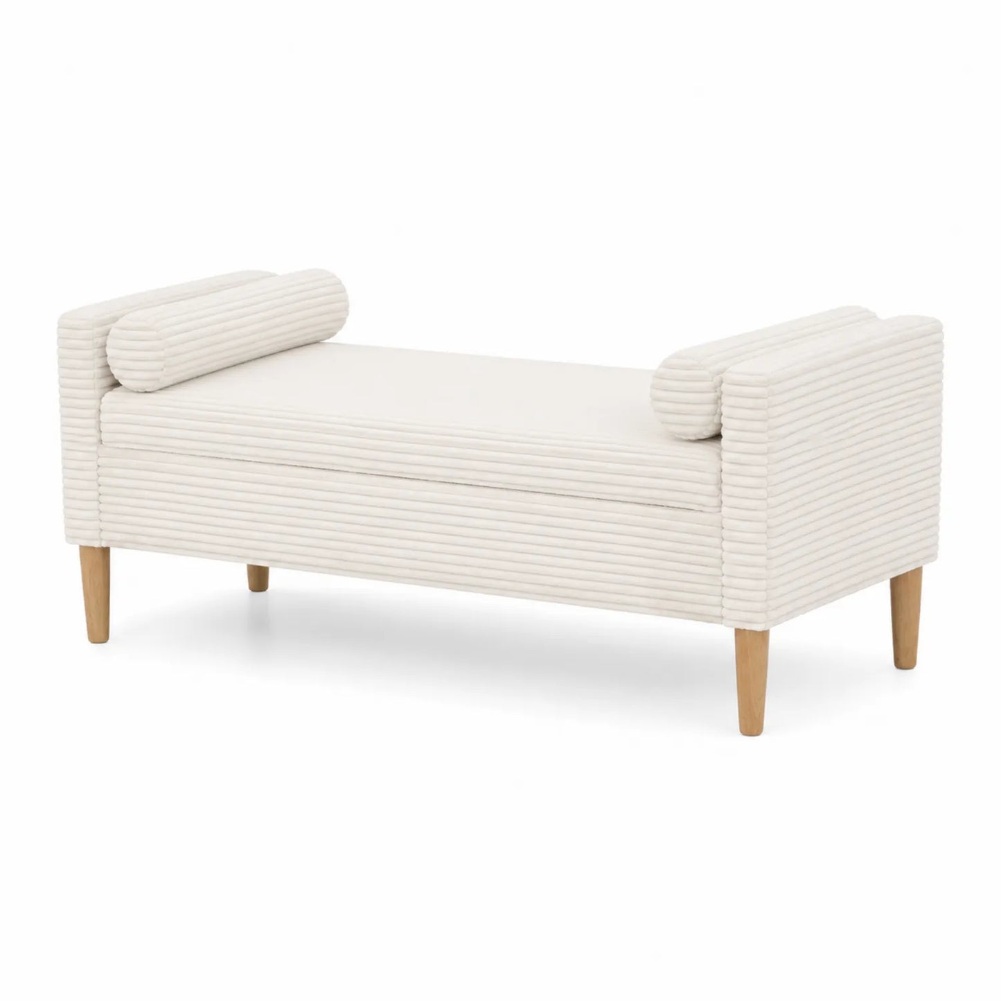 Banco de pana beige con patas de madera