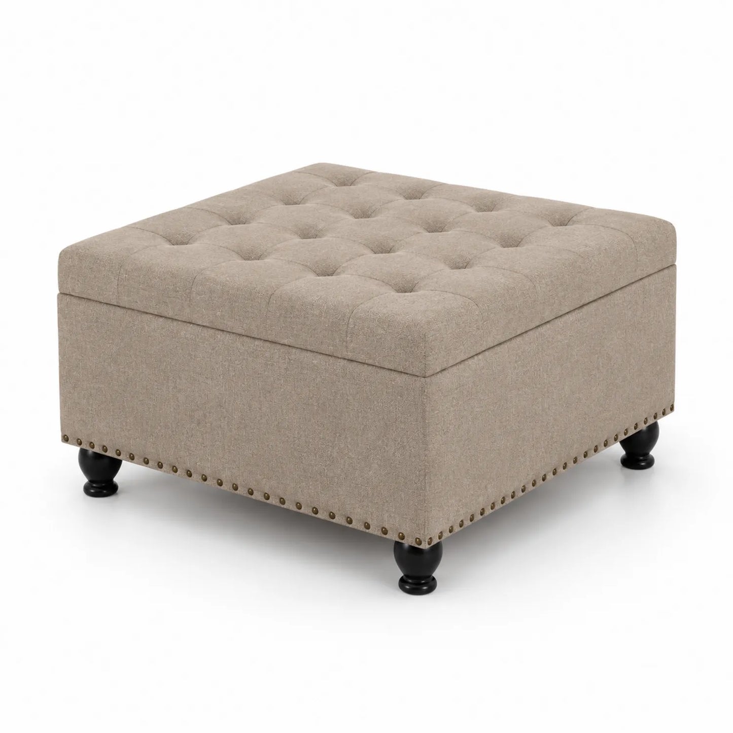 Pouf carré en tissu beige avec rangement 80x80x45 cm