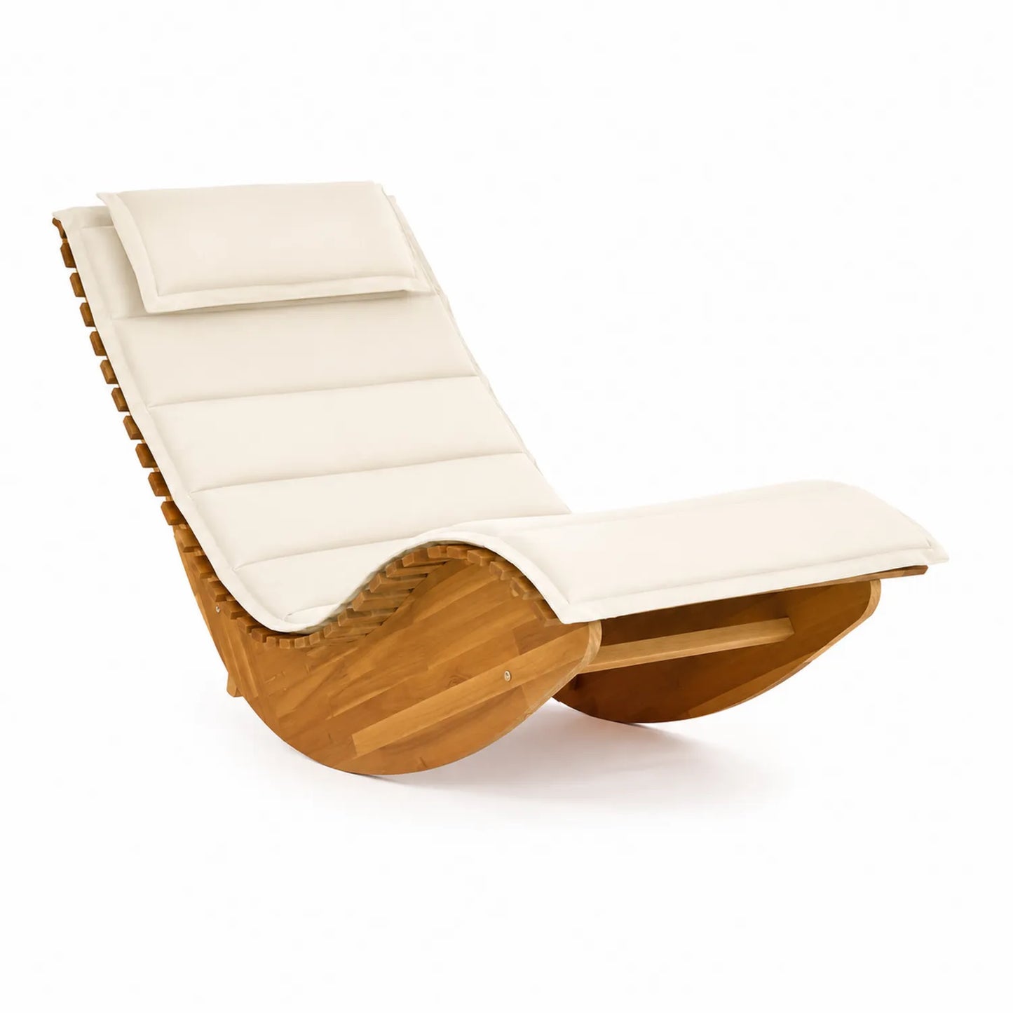 Tumbona curva de madera con cojín beige
