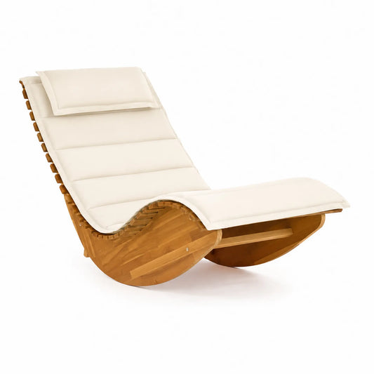 Transat courbe en bois avec coussin beige