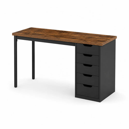 Bureau 120x60x75 cm MDF et métal noir avec tiroirs