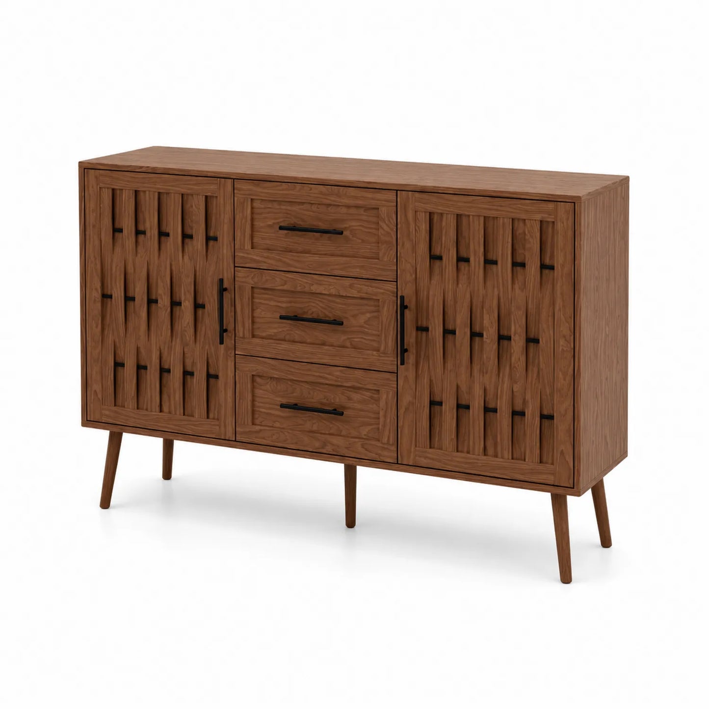 Aparador de madera de nogal con 3 cajones y 2 puertas 120x40x85 cm Marrón