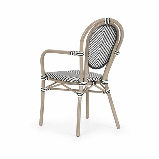 Chaise en rotin synthétique et aluminium noir/blanc 85x55x59 cm