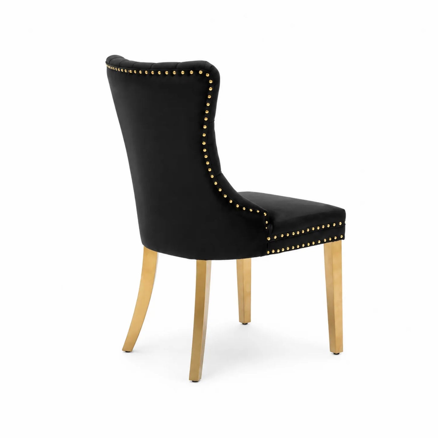 Chaise en similicuir noir avec pieds en métal doré