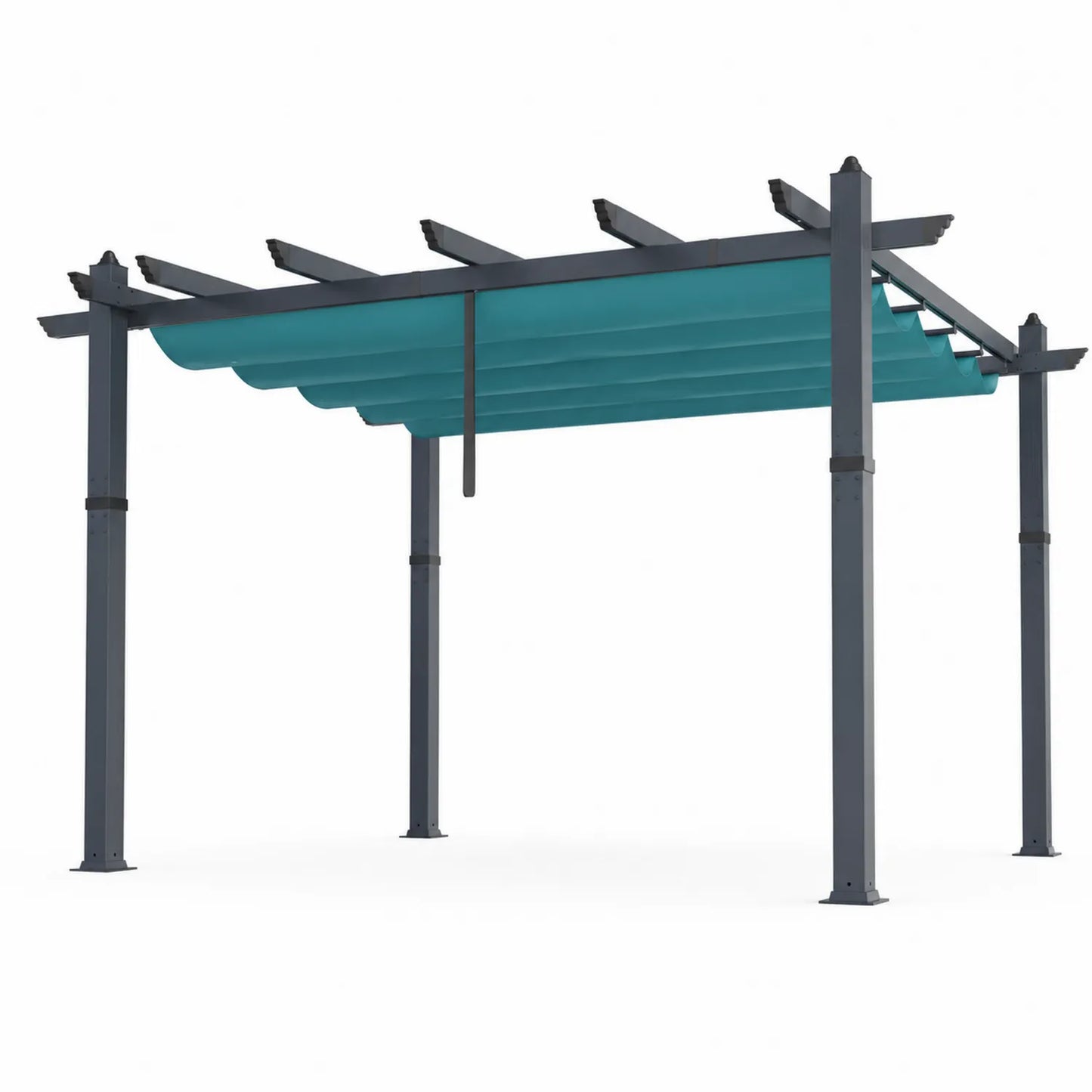 Pérgola de metal 3x4 m con toldo retráctil azul