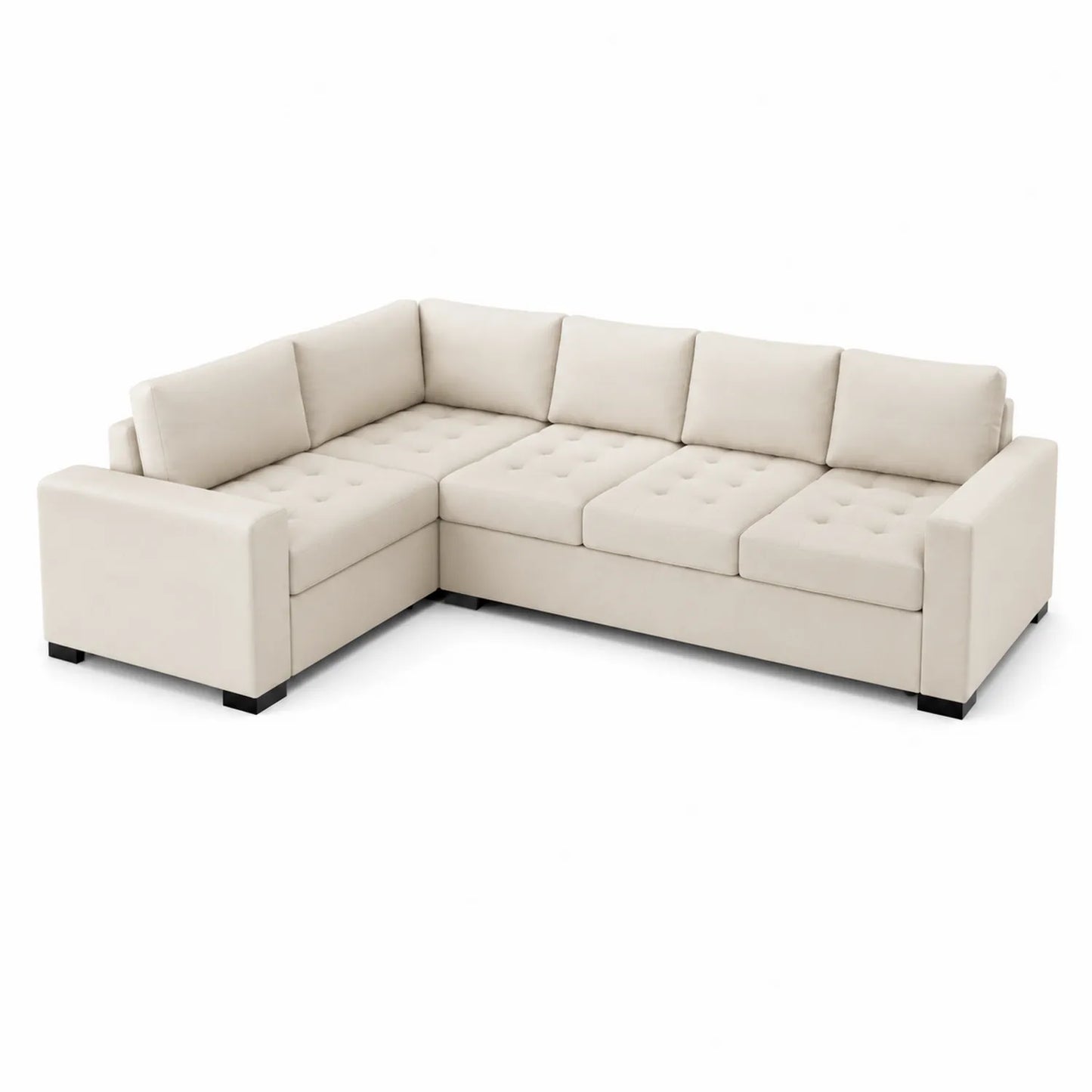 Canapé d'angle en L en bois avec tissu polyester beige