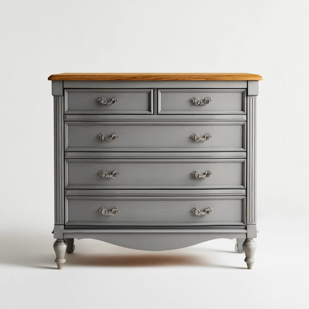 Chest of Drawers 90x45x100 cm Wooden Top 5-Drawer Gray Vintage Style