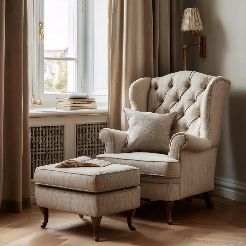 Armchair Set Fabric Upholstery 75x85x100 cm - Beige - Classic Design